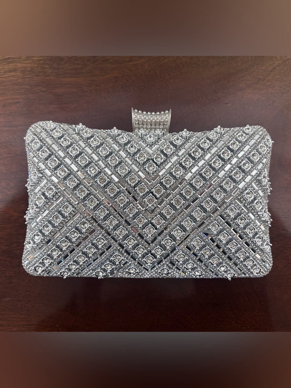 Silver Crystal Embellished Evening Clutch